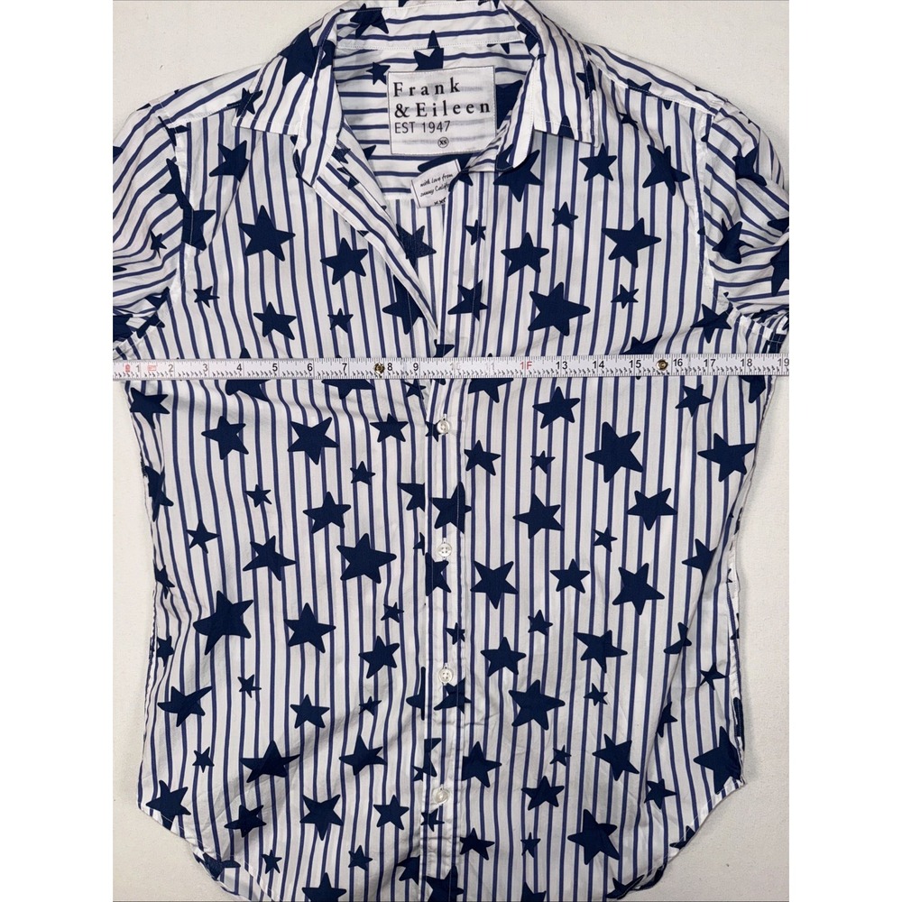 Frank & Eileen Frank Shirt XS Blue White Striped Star Print Cotton Button Up - Picture 9 of 9